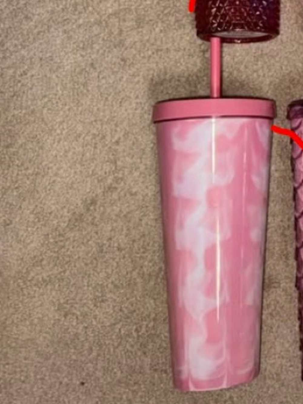 Pink Marble Reusable Tumbler with Lid and Straw - Brand Unspecified